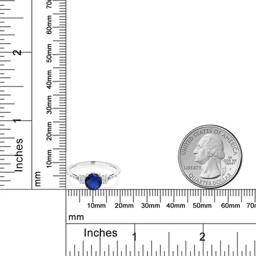 Miniatura 58 de Gem Stone King Anillo de compromiso de 3 piedras preciosas redondas de oro blanco de 10 quilates con piedra natal de 0.236 in con piedra natal