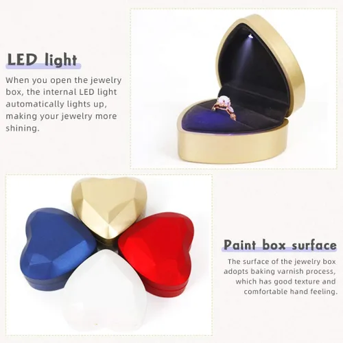 Miniatura 3 de iSuperb Caja de anillo en forma de corazón, cajas de anillo de compromiso con luz LED, caja de regalo para propuesta, boda, día de San Valentín