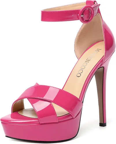 Miniatura 29 de MODENCOCO Sandalias de boda con correa de tobillo sexy para mujer, con plataforma y puntera abierta, tacón de aguja y tacón alto, zapatos de vestir