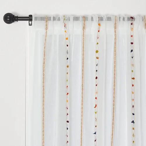 Miniatura 7 de Pureaqu - Cortinas europeas bordadas con diseño floral para sala de estar, con bolsillos, cortina de gasa de lujo, cortina de tul transparente