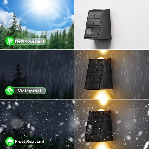 Miniatura 6 de Paquete de 6 luces solares de pared para exteriores, impermeables, arriba y abajo, 2 apliques de valla LED para casa, patio, porche, patio, jardín