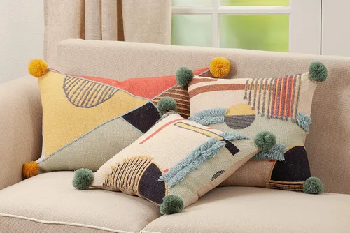 Miniatura 3 de SARO LIFESTYLE Delphine Collection - Almohada lumbar bordada geométrica con relleno de plumón, 16 x 24 pulgadas, multicolor