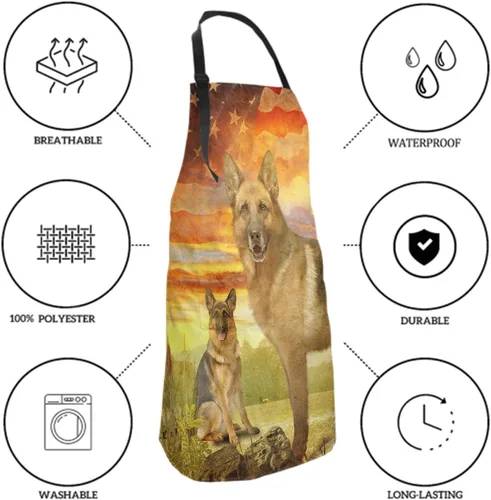 Miniatura 5 de Delantal colorido de poliéster Grooming Delantales con bolsillo para barbacoa Cocina Pintura Adultos German Shepherd