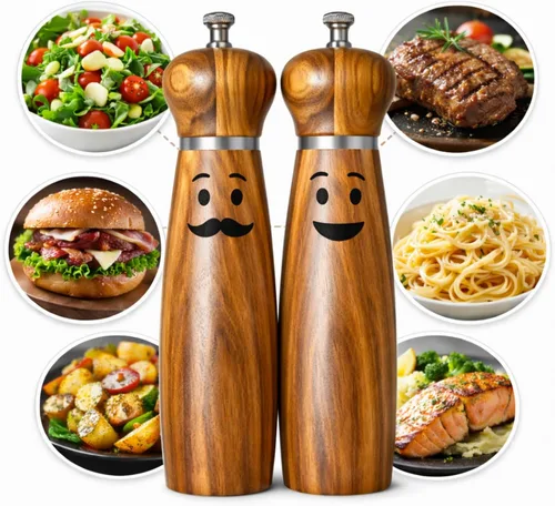 Miniatura 8 de Juego de molinillo manual de sal y pimienta, juego de molinillo de sal y pimienta de madera de acacia de 8 pulgadas, molinillo de pimienta
