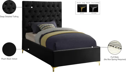 Miniatura 6 de Meridian Furniture Colección moderna Cruz Cama tapizada de terciopelo contemporánea con acolchonamiento de botones profundos y juegos completos