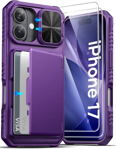 Miniatura 56 de ATATOO Funda para iPhone 17, tarjetero integrado (almacena 3-5 tarjetas) y funda para cámara deslizante y bloqueo RFID, protección de grado militar
