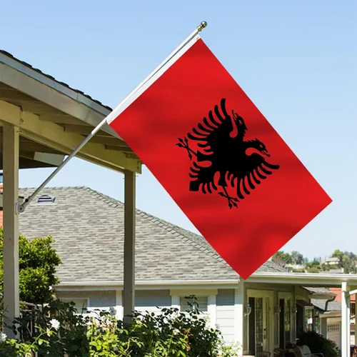 Miniatura 2 de Bandera albanesa de Albania 3x5 doble cara para exteriores, banderas nacionales del país de alta resistencia de 3 capas de poliéster con 2 ojales