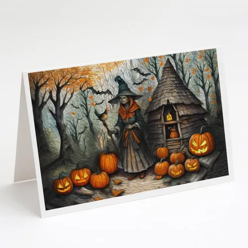 Miniatura 10 de Caroline's Treasures DAC2223GCA7P - Tarjetas de felicitación y sobres de Halloween espeluznantes de gato negro, paquete de 8 tarjetas en blanco