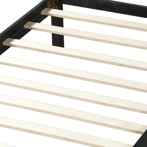 Miniatura 9 de Bellemave Cama de panel plano de tamaño individual con cabecero y estribo, cama de plataforma minimalista y moderna con acabado de grano de madera