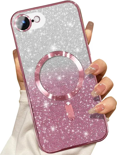 Miniatura 47 de Misscase Funda magnética compatible con iPhone 14 con purpurina y protector de lente de cámara, protección completa, compatible con MagSafe