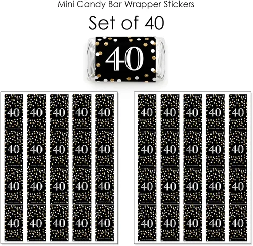 Miniatura 3 de Big Dot of Happiness Adulto 40 cumpleaños – Oro – Mini Candy Bar Wrapper Stickers – Fiesta de Cumpleaños Pequeños Favores – 40