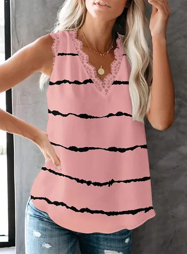 Miniatura 35 de VIISHOW - Camiseta sin mangas, sexy, con cuello en V y bordes de encaje para mujer, camisola de vestir, camisas de gasa, sin mangas, casuales