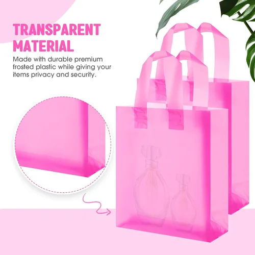 Miniatura 3 de Qilery Paquete de 100 bolsas de regalo de plástico esmerilado con asas, pequeñas bolsas de plástico de 8 x 4 x 10 pulgadas para pequeñas empresas