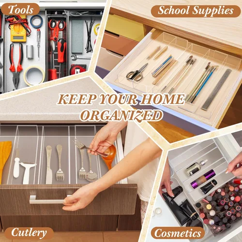 Miniatura 5 de Teenyyou 1 paquete de organizador expandible para cajones de cocina, organizador de utensilios de acrílico transparente, almacenamiento de cubiertos