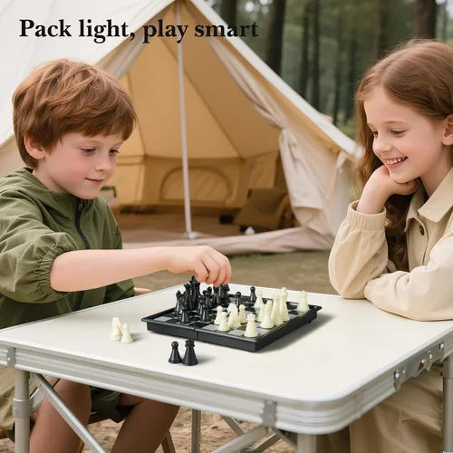 Miniatura 9 de Mini juego de ajedrez de viaje - 5.1 pulgadas magnético portátil plegable juegos de mesa para niños - Juego de ajedrez de bolsillo pequeño (XS)