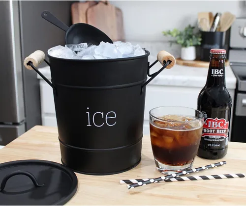Miniatura 4 de AuldHome Design Cubo de hielo esmaltado de granja (negro); servidor de hielo de metal aislado estilo retro