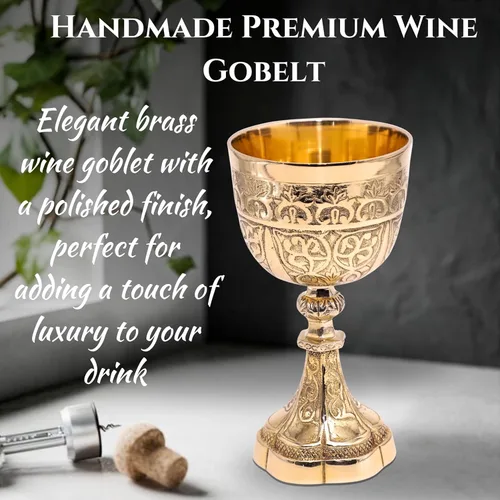 Miniatura 4 de Copa de vino decorativa de latón macizo con diseño en relieve real, medieval, hecha a mano, con diseño real en relieve, 1 unidad