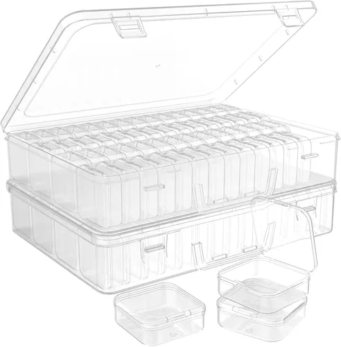 Miniatura 11 de Caja organizadora de cuentas, 28 recipientes pequeños de plástico transparente, 1 caja organizadora grande de manualidades, 1 etiqueta de hoja