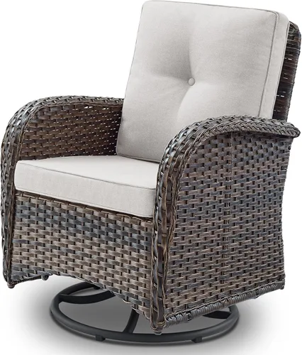 Belord Sillas giratorias de mimbre de polietileno para muebles de patio, asiento giratorio para exteriores con cojines para porche, terraza, balcón,