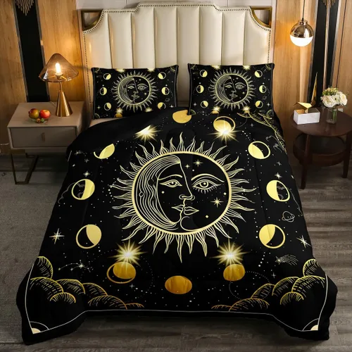 Miniatura 10 de Erosebridal Juego de ropa de cama de calavera de vaca bohemia tamaño individual para vaquero occidental, diseño de cactus y esqueletos negros, juego