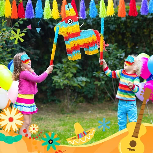 Miniatura 4 de Lenwen Donkey Piata - Paquete de 16 x 10 x 3 pulgadas con palo, venda y confeti para fiesta mexicana, cumpleaños de niños, decoración de fiesta