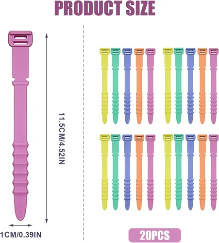 Miniatura 2 de 20 bridas de silicona para cables, correas organizadoras de cables, reutilizables, para gestión de cables elásticos para auriculares, cables