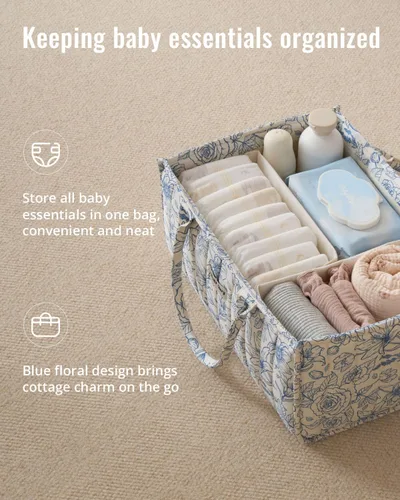 Miniatura 2 de Blissful Diary Organizador de pañales con flores, elegante cesta de almacenamiento para guardería, regalo para baby shower, imprescindible
