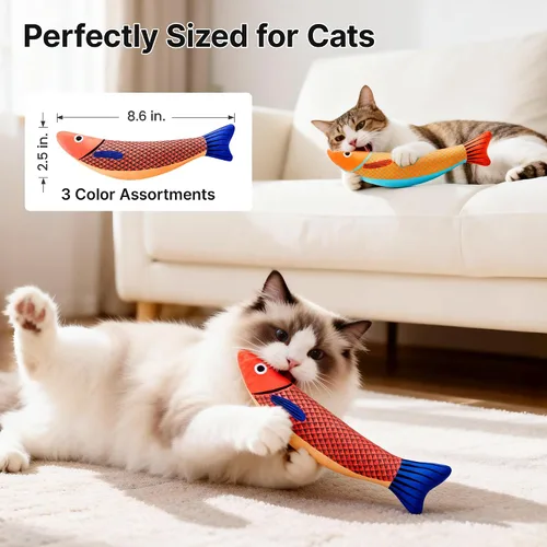 Miniatura 5 de Potaroma Juguetes para gatos con pescado sabino, paquete de 3, sonido crujiente de menta de gato, suave y duradero, juguete interactivo para gatitos
