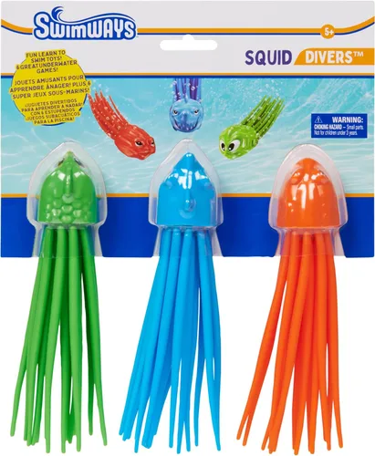 SwimWays SquiDivers - Juguetes de buceo en piscina para niños, paquete de 3, juguetes de baño y suministros para fiestas en la piscina para niños de