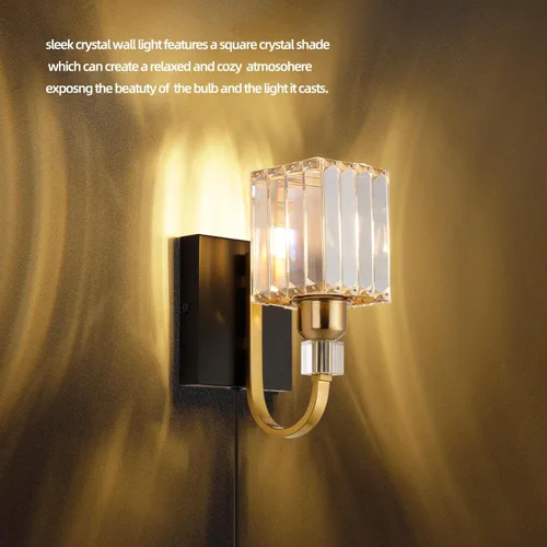 Miniatura 8 de Aplique de pared moderno de cristal con enchufe, lámpara de pared montada en negro dorado, lámpara de tocador enchufable con interruptor