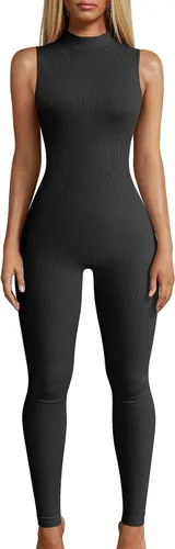 OQQ Monos de yoga para mujer, para entrenamiento, acanalados, sin mangas, cuello alto, monos deportivos