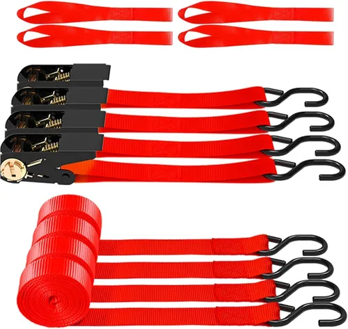 Miniatura 11 de AWELCRAFT Paquete de 4 correas de trinquete, correas de trinquete de 1 pulgada x 15 pies, resistencia a la rotura de 1500 libras con gancho en S, 4