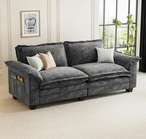 Miniatura 26 de KKL Sofá Seccional Modular de 89 Pulgadas, Sofá de Amor de 2 Asientos Sofá Nube con Asiento Profundo, Sofás Seccionales de Chenilla para Sala