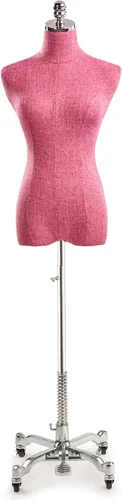 Miniatura 10 de TSC - Maniquí de forma de vestido de exhibición femenina en lienzo natural sobre base metálica con ruedas (bronce, grande)