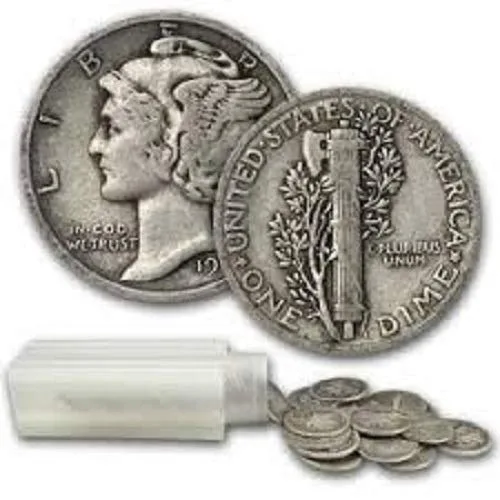 1 - Moneda Individual de Diez Centavos Mercury Circulada Promedio - Fecha de Nuestra Elección Moneda de Diez Centavos Circulada
