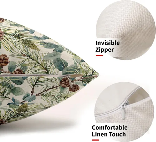 Miniatura 2 de Fundas de almohada florales de invierno 12x20 pulgadas - Juego de 2, estampado de flores de acuarela verde con hojas, temática rústica, fundas Árbol