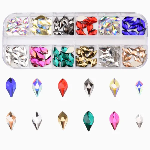 Miniatura 11 de Juego de 240 piezas de diamantes de imitación AB de cristal AB de 12 estilos populares con parte trasera plana, varios tamaños, para decoración