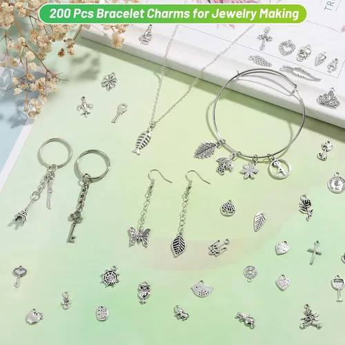 Miniatura 6 de Acejoz 200 piezas de dijes de plata para hacer joyas y pulseras, al por mayor lotes surtidos de dijes tibetanos mixtos para pendientes, para hacer
