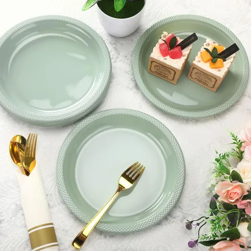 Miniatura 4 de Dandat 36 platos de plástico verde salvia desechables de 9 pulgadas, suministros de salvia verde, platos redondos de postre para cumpleaños, boda