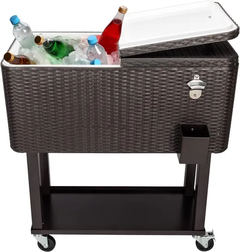 Henf Baúl de hielo con ruedas de 80 cuartos de galón con estante inferior, enfriador de bebidas portátil para patio, bar, bebida, baúl con abridor