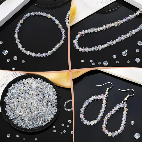 Miniatura 3 de 1000 piezas de cuentas de vidrio en masa, cuentas de cristal surtidas para hacer joyería, cuentas facetadas de Briolette coloridas para manualidades