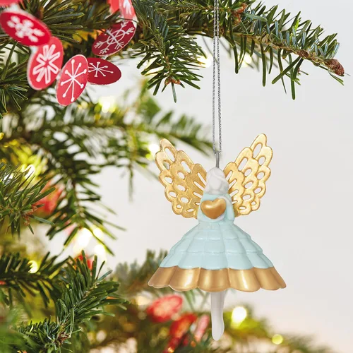 Miniatura 5 de Hallmark Keepsake Adorno de Navidad en miniatura de 1.5 pulgadas 2022, angelito con corazón, porcelana