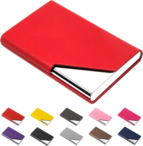 Miniatura 8 de Padike Soporte para tarjetas de visita, funda de cuero mejorada, tarjetero de bolsillo para hombres o mujeres, soporte delgado de metal para Y-BU