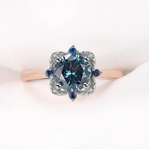 Miniatura 6 de Anillo de topacio chapado en plata de ley 925 para mujer, anillo de compromiso y boda de topacio azul