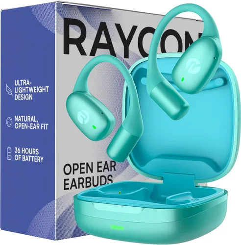 Raycon Essential Open Earbuds – Auriculares inalámbricos abiertos True Wireless con Bluetooth 6.0, ultraligeros, diseño de gancho cómodo, IPX4 Menta