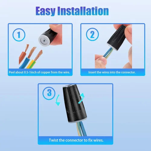 Miniatura 4 de 50 piezas de conectores de cable eléctrico impermeables, tapas de tuercas de torsión impermeables para exteriores, conector de terminal de cable