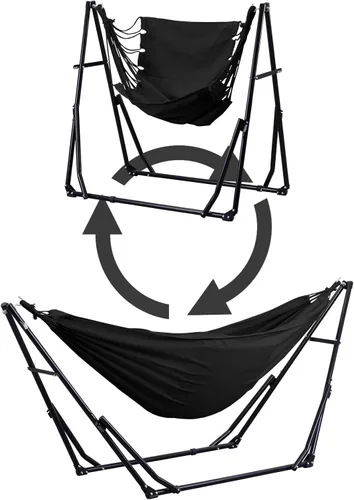 Miniatura 6 de GDY Silla hamaca con soporte, capacidad de 550 libras, fácil de instalar, con bolsa de transporte, portátil para viajes/mochileros/playa/patio Negro