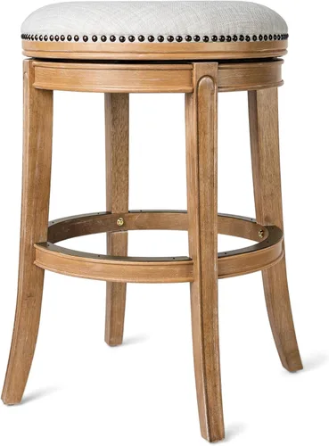 Miniatura 10 de Maven Lane Alexander Taburete de bar sin espalda de 31 pulgadas con reposapiés, madera maciza marrón y tapicería sintética marrón oscuro, ideal
