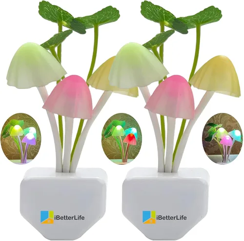 Miniatura 6 de Luces nocturnas LED con sensor en forma de hongo - 2 unidades, enchufe de pared con 7 colores cambiantes, lámpara mini de ensueño, luz nocturna