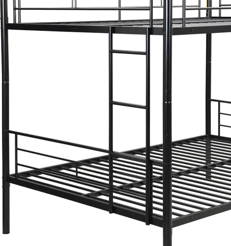 Miniatura 5 de EMKK Litera de metal de tamaño matrimonial sobre matrimonial, litera de tamaño matrimonial con barandilla de seguridad y escaleras, diseño que